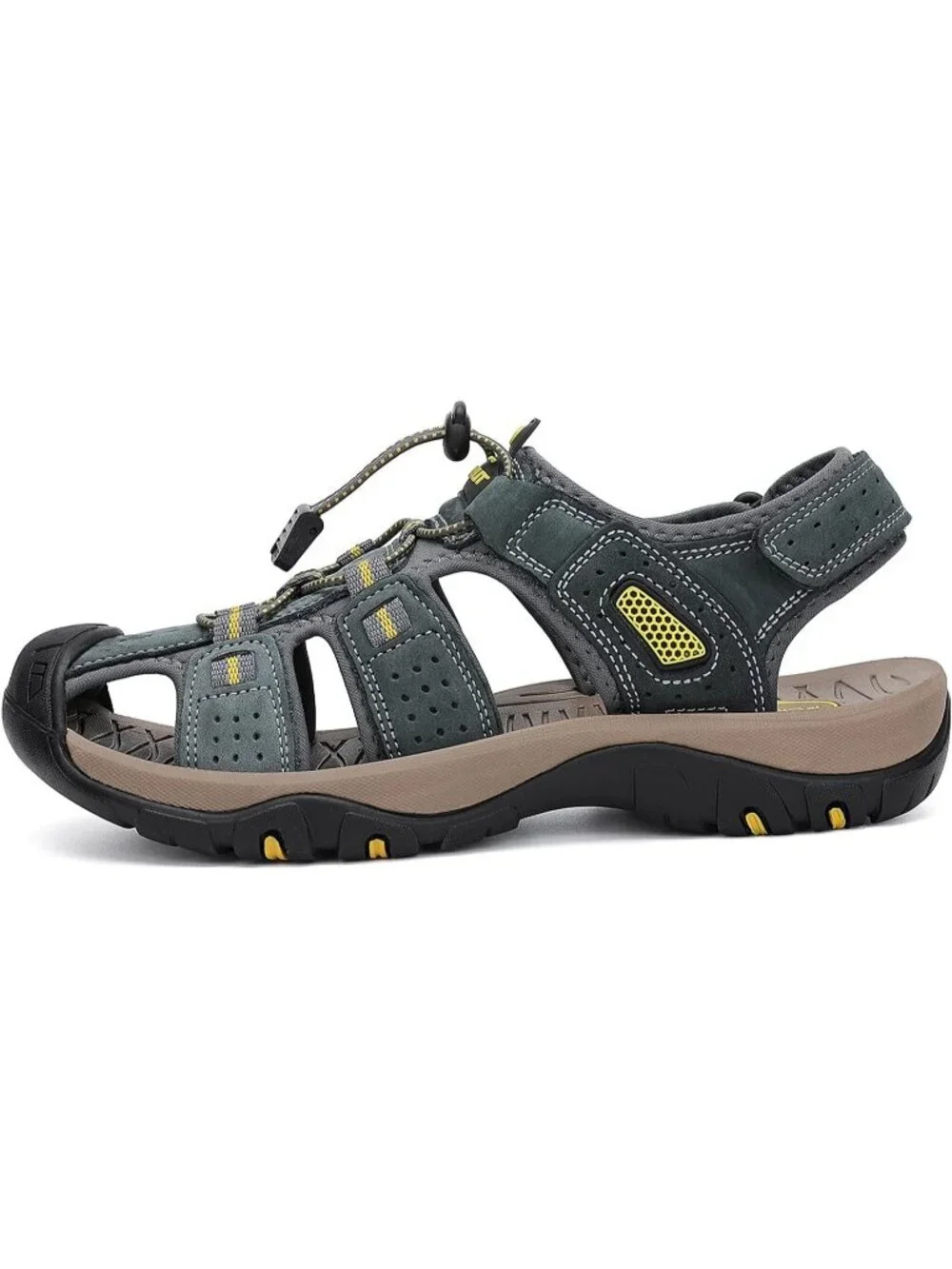 Men's Grey Closed Toe Leather Athletic Outdoor Hiking Sport Casual Sandal Shoes